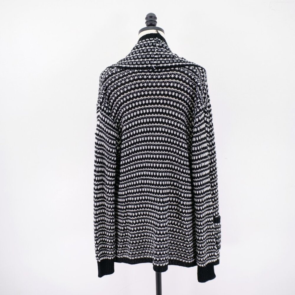 DAMAGED Jason Maxwell Black White Knit Cardigan Sweater XL Acrylic - Picture 6 of 10